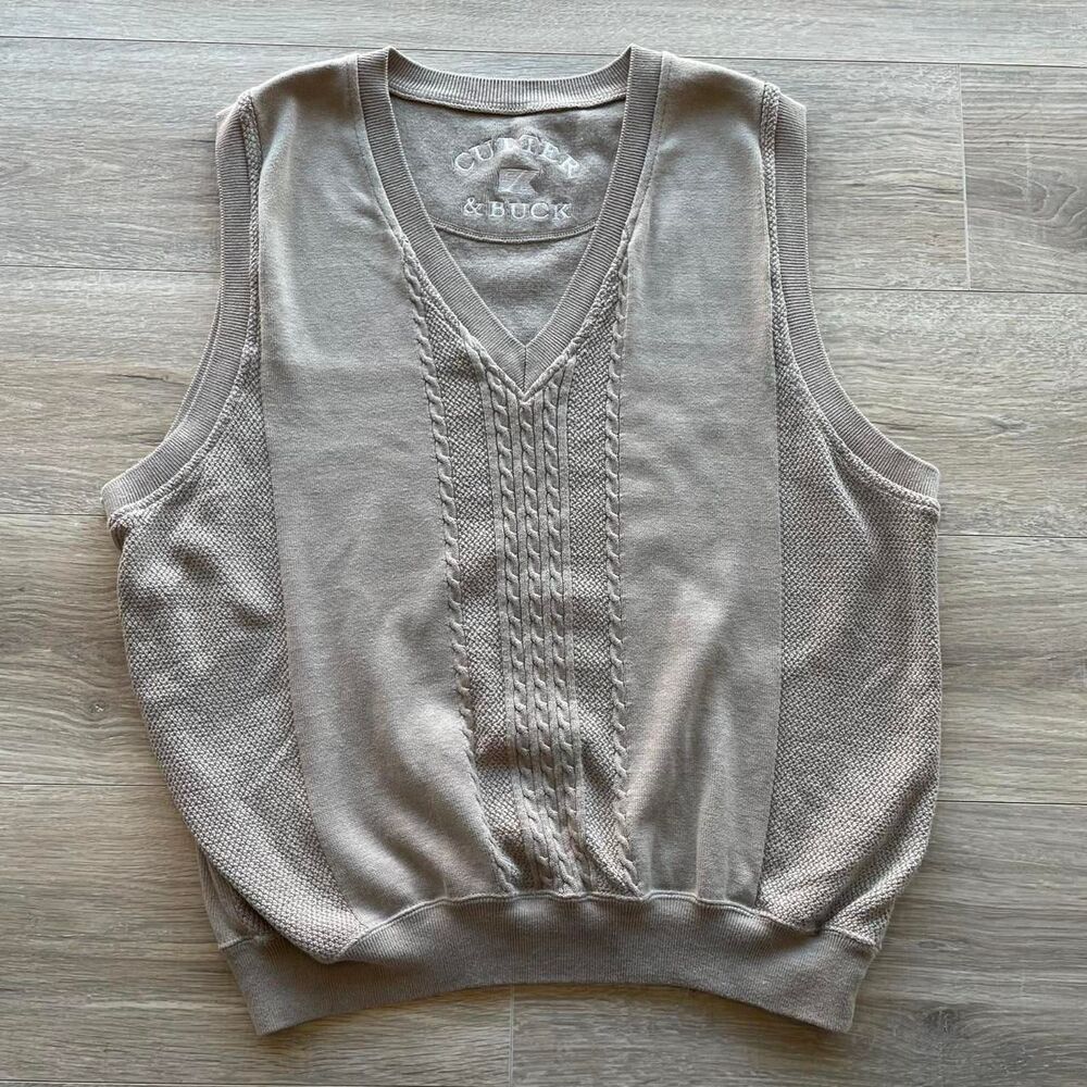 Cutter & Buck Knit Sweater Vest Men's XL Tan Minimalist Preppy Light Academia
